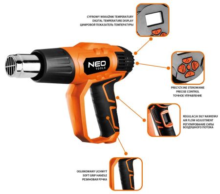 Pistol cu aer cald 2000W, interval de temperatura: I: 50ºC, II: 70-600ºC, geanta de transport 04-710 NEO [5]