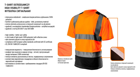 Tricou vizibilitate marita, portocaliu, benzi reflectoriz. baza neagra [3]