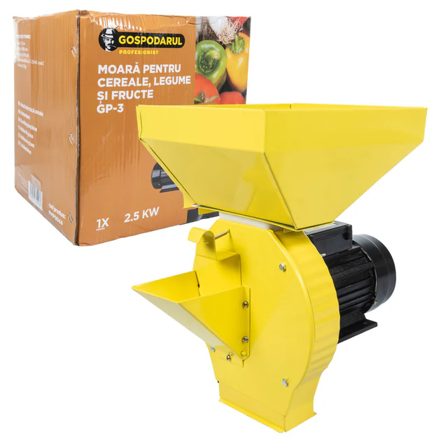 Mori Electrice și Batoze pentru Cereale - Moară Electrică Gospodarul Profesionist GP-3, pentru Cereale, Legume și Fructe, 3600W, 200Kg/h, Cuvă Mare, 4 Site Incluse