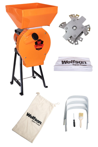 Mori Electrice și Batoze pentru Cereale - Moară Electrică Wolfson MCR-1S, 2700W, 200Kg/h, cu Suport Metalic, Pentru Cereale și Știuleți de Porumb, 20 Ciocănele, 4 Site Incluse