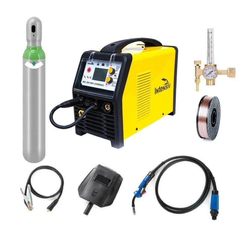 Aparat de sudura - Pachet Complet Sudură Intensiv MIG 200 TRIO Synergic, MIG/MAG, MMA și TIG Lift, 200A, Butelie Corgon 8L Plina, Sârmă 5Kg