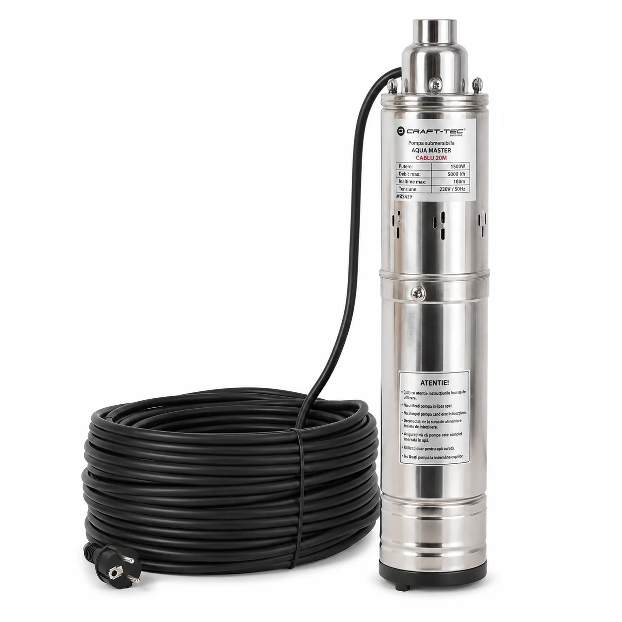 Pompe Submersibile - Pompa Submersibilă Craft-Tec , 1500W, 5000L/h, Refulare 160m, Cablu 20m, Fără Plutitor, IP68