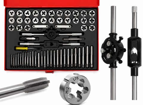 Produse - Set tarozi si filiere 60 piese metrice UNC UNF NPT cu valiza metalica pentru filete (STF60)