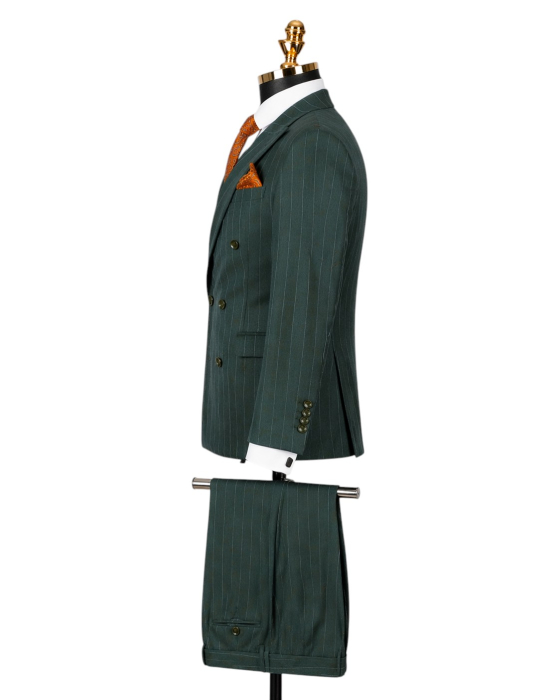 Costum Ceremonie Expresiv Verde cu dungi albe Double Breasted [3]