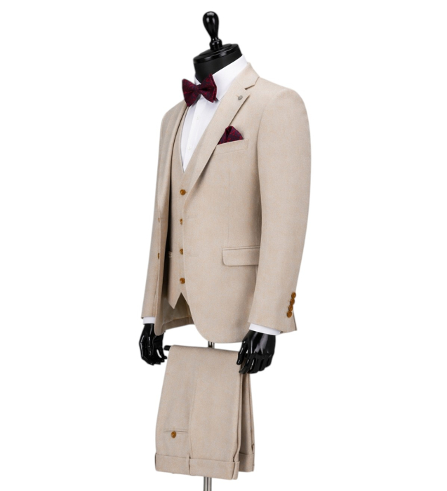 Costum elegant Beige deschis slim fit pentru bărbați [2]
