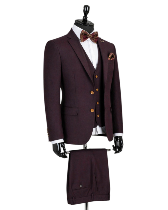 Costum elegant Bordo deschis slim fit pentru bărbați [3]