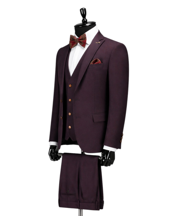 Costum elegant Bordo deschis slim fit pentru bărbați [2]