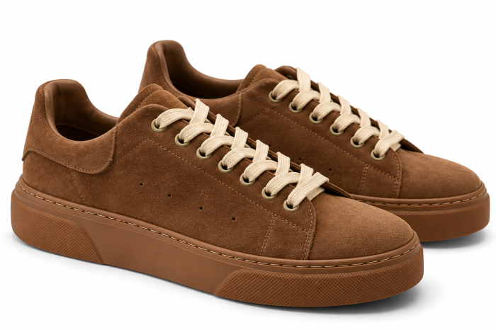Sneakers barbati capucino piele intoarsa sireturi bej talpa maro [3]