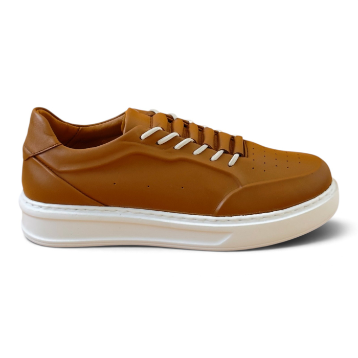 Sneakers Beige piele natural pentru barbati cu talpa alba [4]