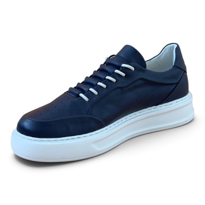 Sneakers Bleumarin piele naturala pentru barbati cu talpa alba [4]