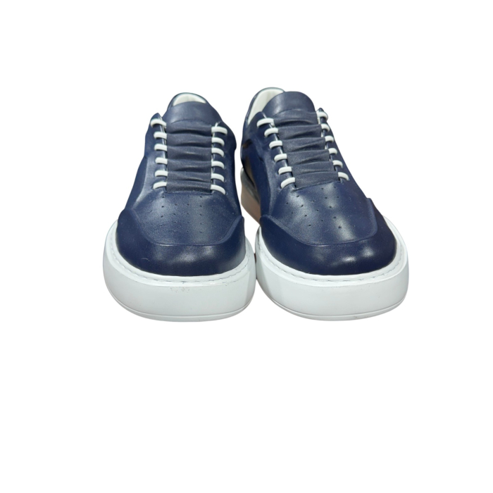 Sneakers Bleumarin piele naturală pentru bărbați cu talpă albă [6]