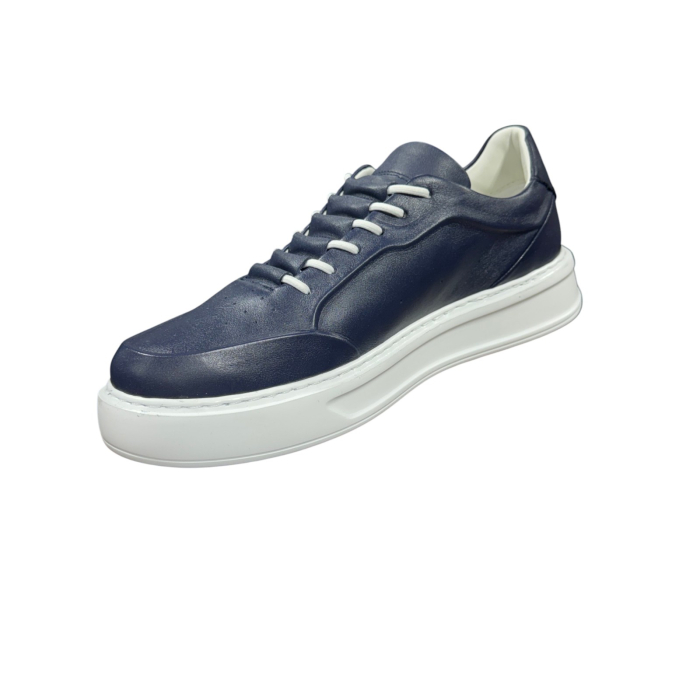 Sneakers Bleumarin piele naturală pentru bărbați cu talpă albă [4]