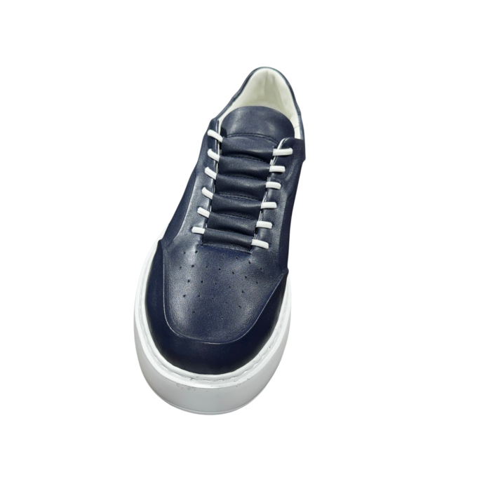 Sneakers Bleumarin piele naturală pentru bărbați cu talpă albă [5]