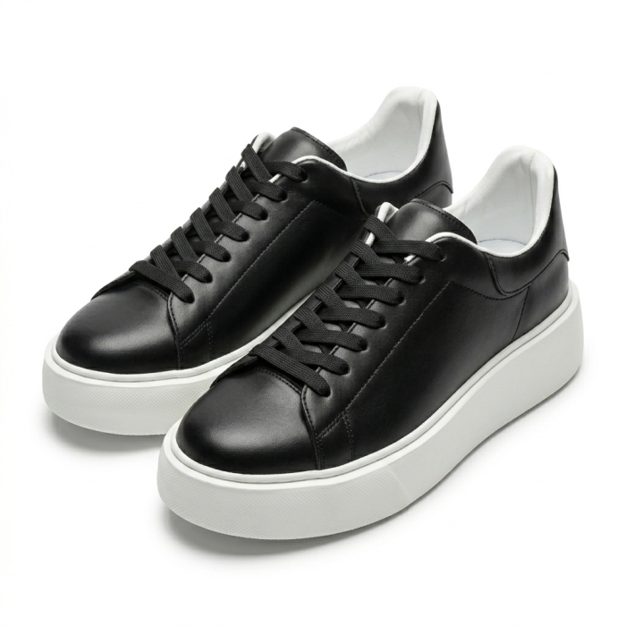 Sneakers Casual Negri Minimal – Piele Naturală & Talpă Albă [3]