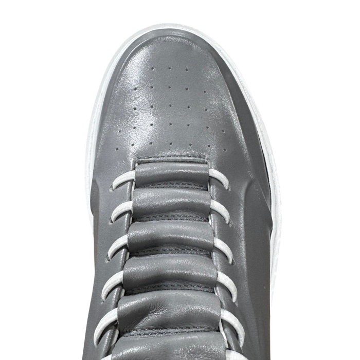 Sneakers Gri piele naturală pentru bărbați cu talpă albă [3]