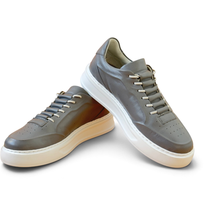 Sneakers Gri piele naturala pentru barbatii cu talpa alba [3]
