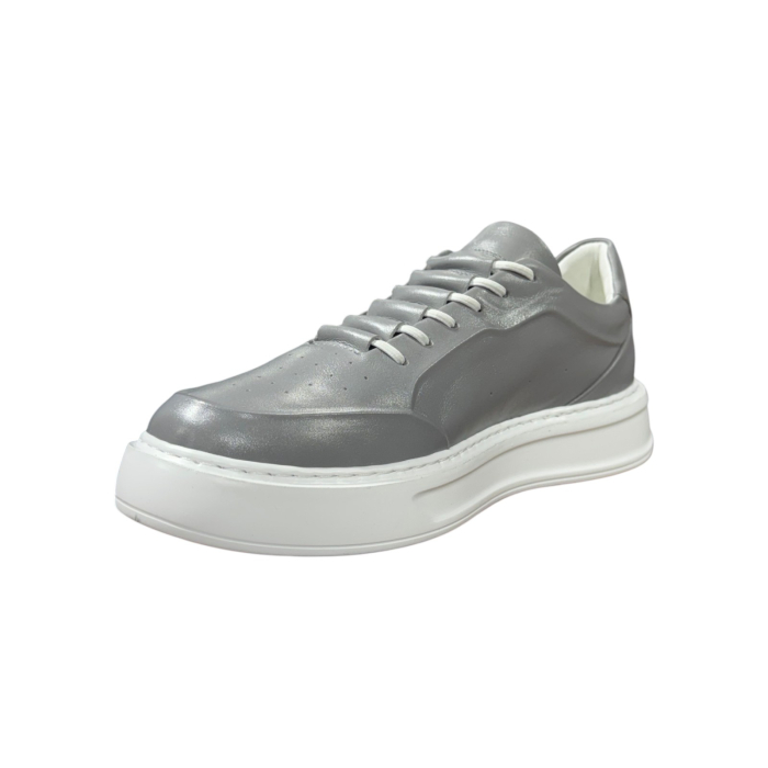 Sneakers Gri piele naturală pentru bărbați cu talpă albă [5]