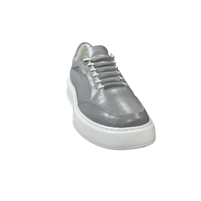 Sneakers Gri piele naturală pentru bărbați cu talpă albă [4]