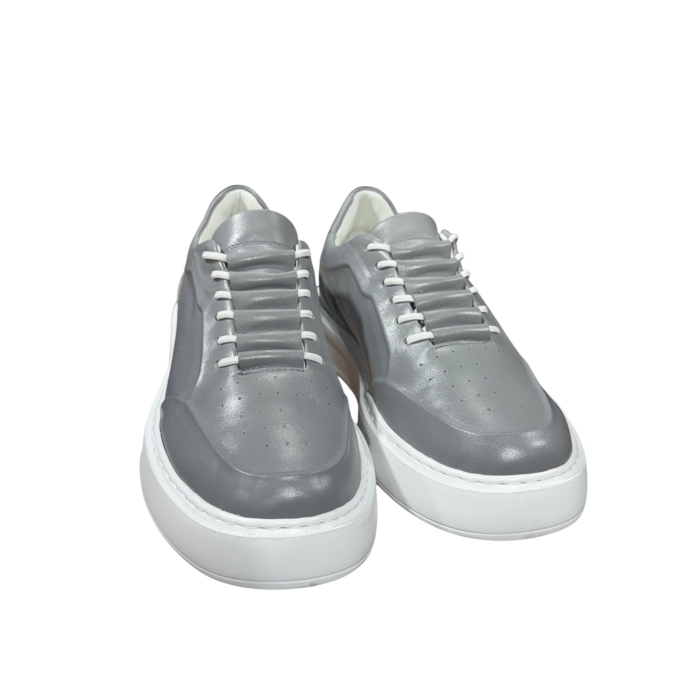 Sneakers Gri piele naturală pentru bărbați cu talpă albă [2]