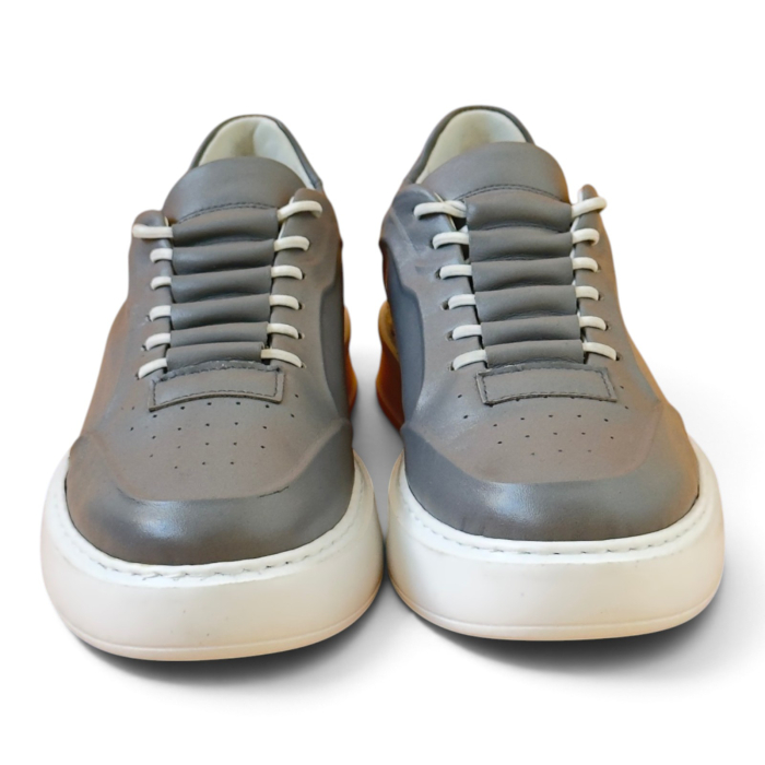 Sneakers Gri piele naturala pentru barbatii cu talpa alba [5]