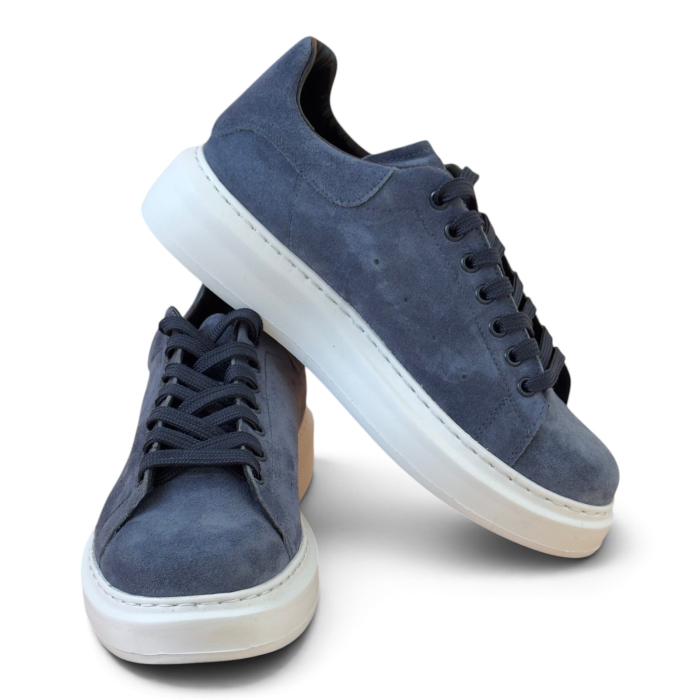 Sneakers Bărbați Khalifa Bleumarin din Piele Întoarsă cu Talpă Albă [2]