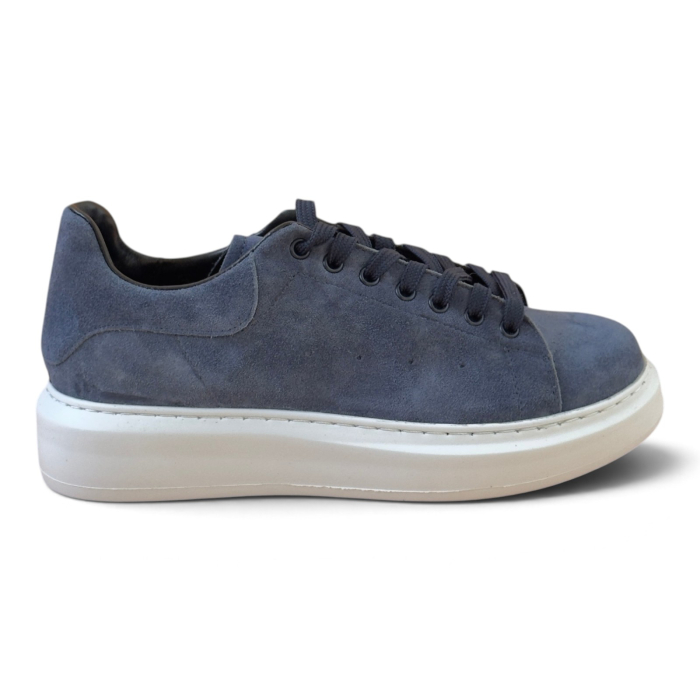 Sneakers Bărbați Khalifa Bleumarin din Piele Întoarsă cu Talpă Albă [6]