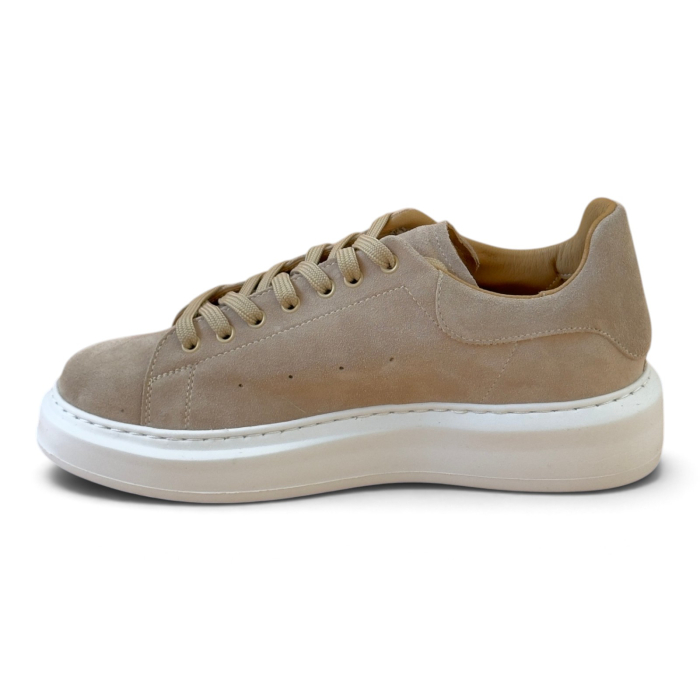 Sneakers Bărbați Khalifa Crem din Piele Întoarsă cu Talpă Albă [2]