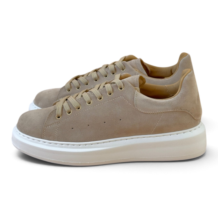 Sneakers Bărbați Khalifa Crem din Piele Întoarsă cu Talpă Albă [5]