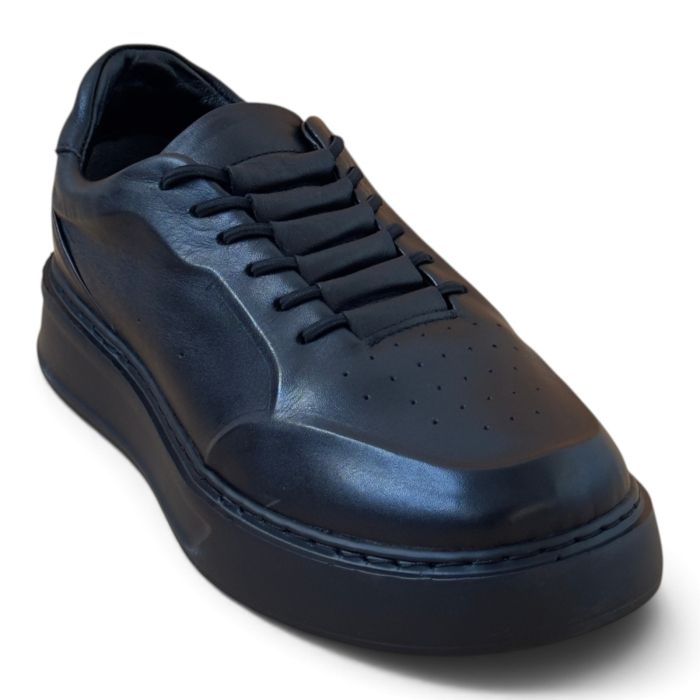 Sneakers Negru premium pentru barbati cu talpa neagra [3]