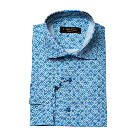 Camasi - Cămașă Rinnaldi albă cu print smart casual din bumbac