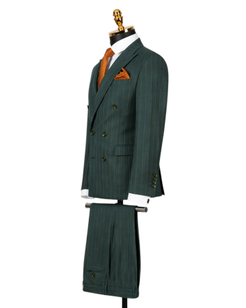 Costum Ceremonie Expresiv Verde cu dungi albe Double Breasted [1]