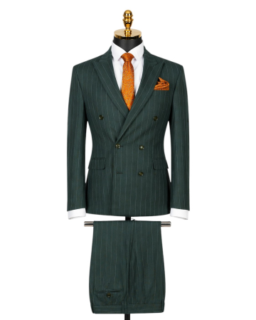 Office - Costum Ceremonie Expresiv Verde cu dungi albe Double Breasted