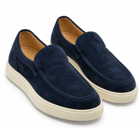 Sneakers - Pantofi casual bărbați din piele întoarsă naturală – Loafers premium Navy