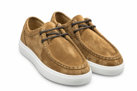 Sneakers - Pantofi smart casual maro deschis din piele întoarsă pentru bărbați