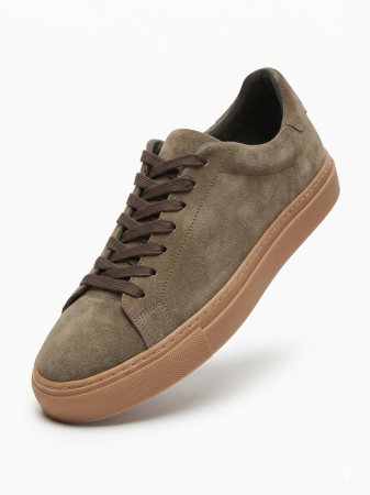 Sneakers Bărbați Minimalist Low-Top din Piele Întoarsă - Taupe Suede [1]