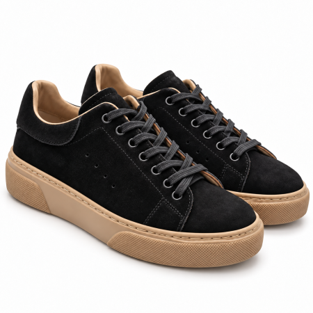 Sneakers - Sneakers Bărbați Urban Suede Black din Piele Întoarsă