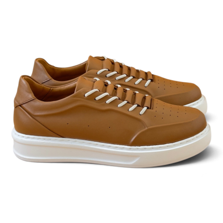 Sneakers Beige piele natural pentru barbati cu talpa alba [5]