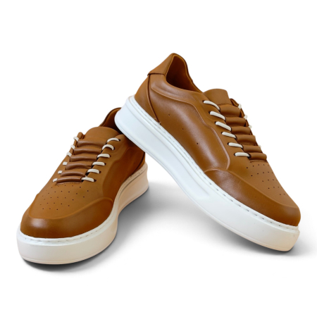 Sneakers Beige piele natural pentru barbati cu talpa alba [4]