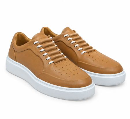 Sneakers - Sneakers Beige piele naturală pentru bărbați cu talpă albă