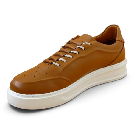 Sneakers Beige piele natural pentru barbati cu talpa alba [2]