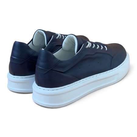 Sneakers Bleumarin piele naturala pentru barbati cu talpa alba [1]