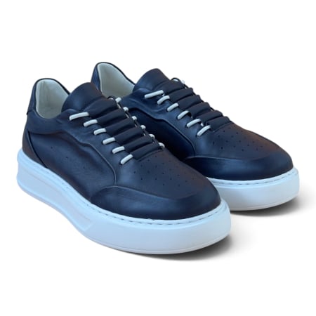 Sneakers - Sneakers Bleumarin piele naturala pentru barbati cu talpa alba