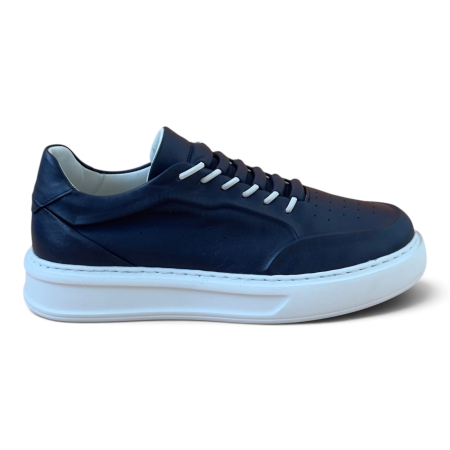 Sneakers Bleumarin piele naturala pentru barbati cu talpa alba [5]