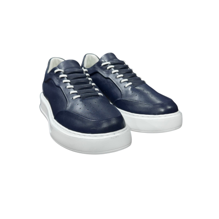 Sneakers Bleumarin piele naturală pentru bărbați cu talpă albă [1]