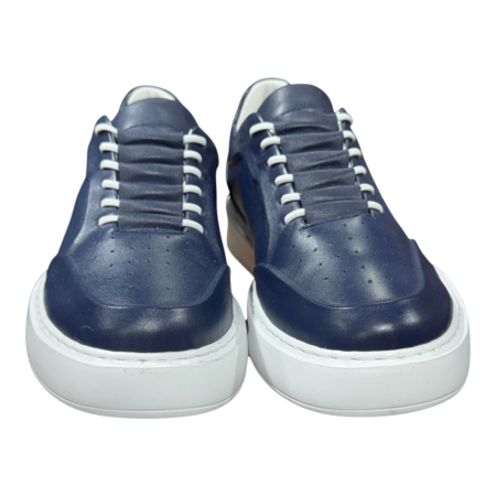 Sneakers - Sneakers Bleumarin piele naturală pentru bărbați cu talpă albă