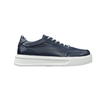 Sneakers Bleumarin piele naturală pentru bărbați cu talpă albă [2]