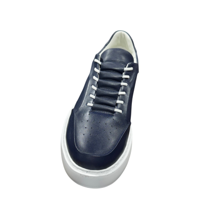 Sneakers Bleumarin piele naturală pentru bărbați cu talpă albă [4]