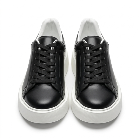 Smart Casual - Sneakers Casual Negri Minimal – Piele Naturală & Talpă Albă