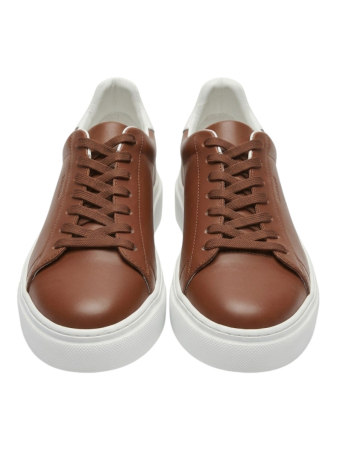 Sneakers - Sneakers Business Casual Bărbați din Piele Netedă - Maro Cognac