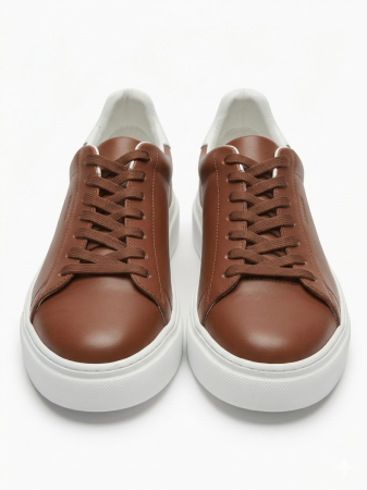 Smart Casual - Sneakers Business Casual Bărbați din Piele Netedă - Maro Cognac